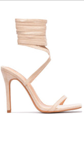 Lilya Nude Beige Faux Suede Lace Up High Heels